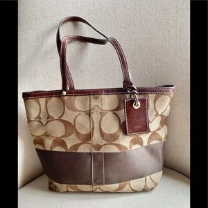 Coach brown/tan monogram tote